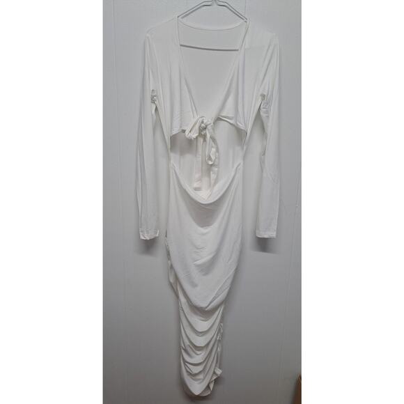 Women's Sexy V Neck Ruched Cutout Long Sleeve Bodycon Club Party Long Dress Sz S - Picture 1 of 15